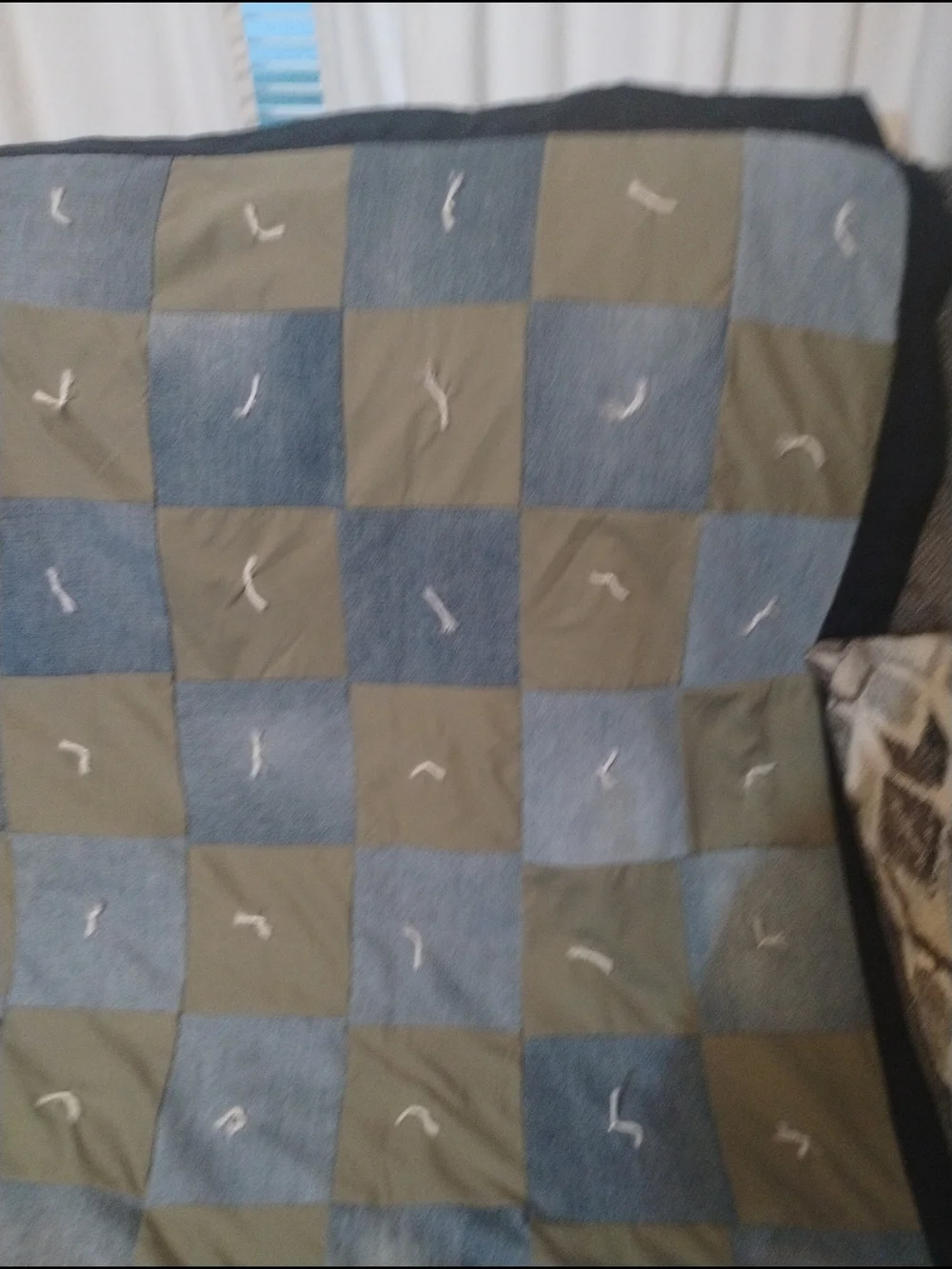 Vintage 70x50 Patchwork QuiltDenim Vintage Jean Patches  Blanket in Blue/Green